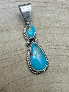 Kathleen Livingston Turquoise & Sterling Silver Pendant - Cowhide and Conchos