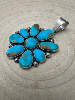 Kathleen Livingston Turquoise & Sterling Silver Pendant - Cowhide and Conchos