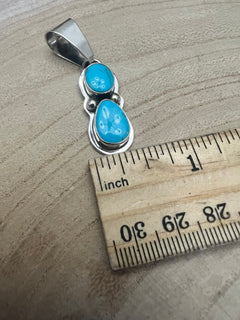 Kathleen Livingston Turquoise & Sterling Silver Pendant - Cowhide and Conchos