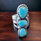 Kathleen Livingston Turquoise & Sterling Silver Ring - Size 7.5 - Cowhide and Conchos