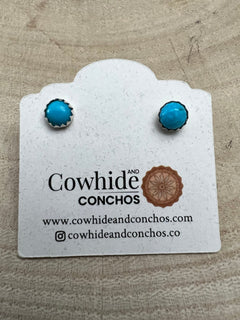 Kingman Turquoise Post Earrings - 4mm rounds - Cowhide and Conchos
