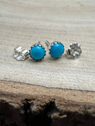 Kingman Turquoise Post Earrings - 4mm rounds - Cowhide and Conchos