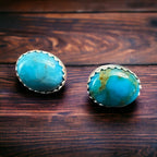 Kingman Turquoise Post Earrings - 6 x 9 mm - Cowhide and Conchos