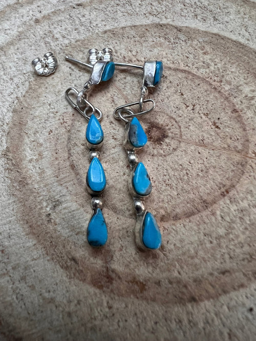 Kingman Turquoise Rain Drop Post Earrings by Wallela - Cowhide and Conchos