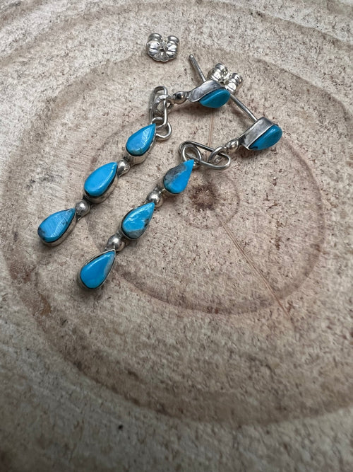 Kingman Turquoise Rain Drop Post Earrings by Wallela - Cowhide and Conchos