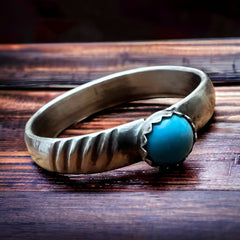 Kingman Turquoise Stacker Ring - Cowhide and Conchos