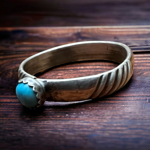 Kingman Turquoise Stacker Ring - Cowhide and Conchos