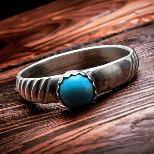 Kingman Turquoise Stacker Ring - Cowhide and Conchos