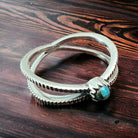 Kingman Turquoise Stacker Ring - Size 8 - Cowhide and Conchos