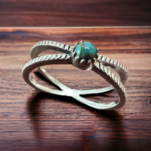 Kingman Turquoise Stacker Ring - Size 8 - Cowhide and Conchos