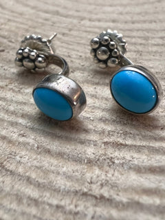 Kingman Turquoise Under Lobe Earrings - Cowhide and Conchos