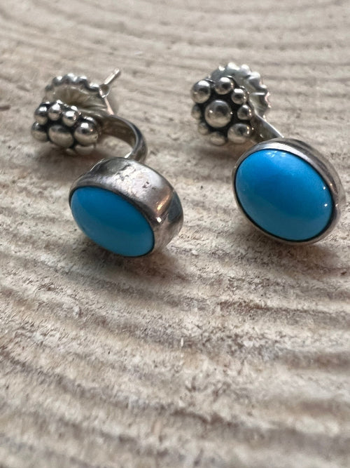 Kingman Turquoise Under Lobe Earrings - Cowhide and Conchos