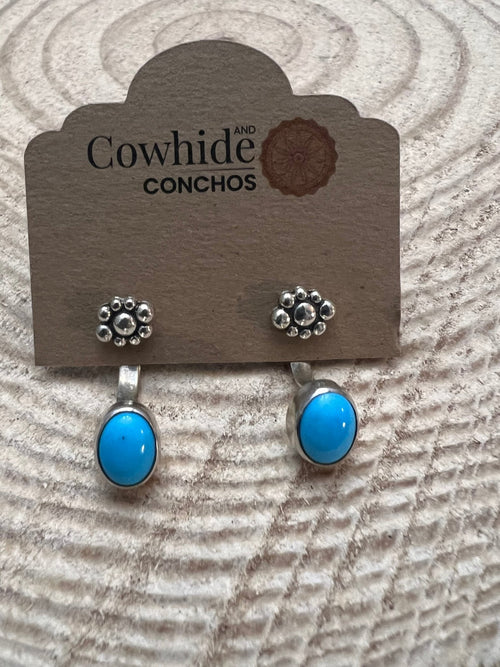 Kingman Turquoise Under Lobe Earrings - Cowhide and Conchos