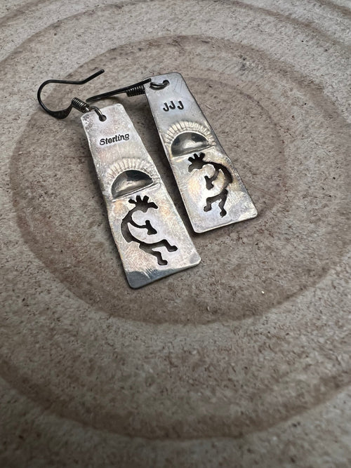Kokopelli and Turquoise Earrings - Cowhide and Conchos