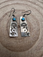 Kokopelli and Turquoise Earrings - Cowhide and Conchos
