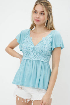 Lace Bodice Soft Knit Top - Cowhide and Conchos
