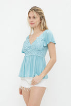 Lace Bodice Soft Knit Top - Cowhide and Conchos