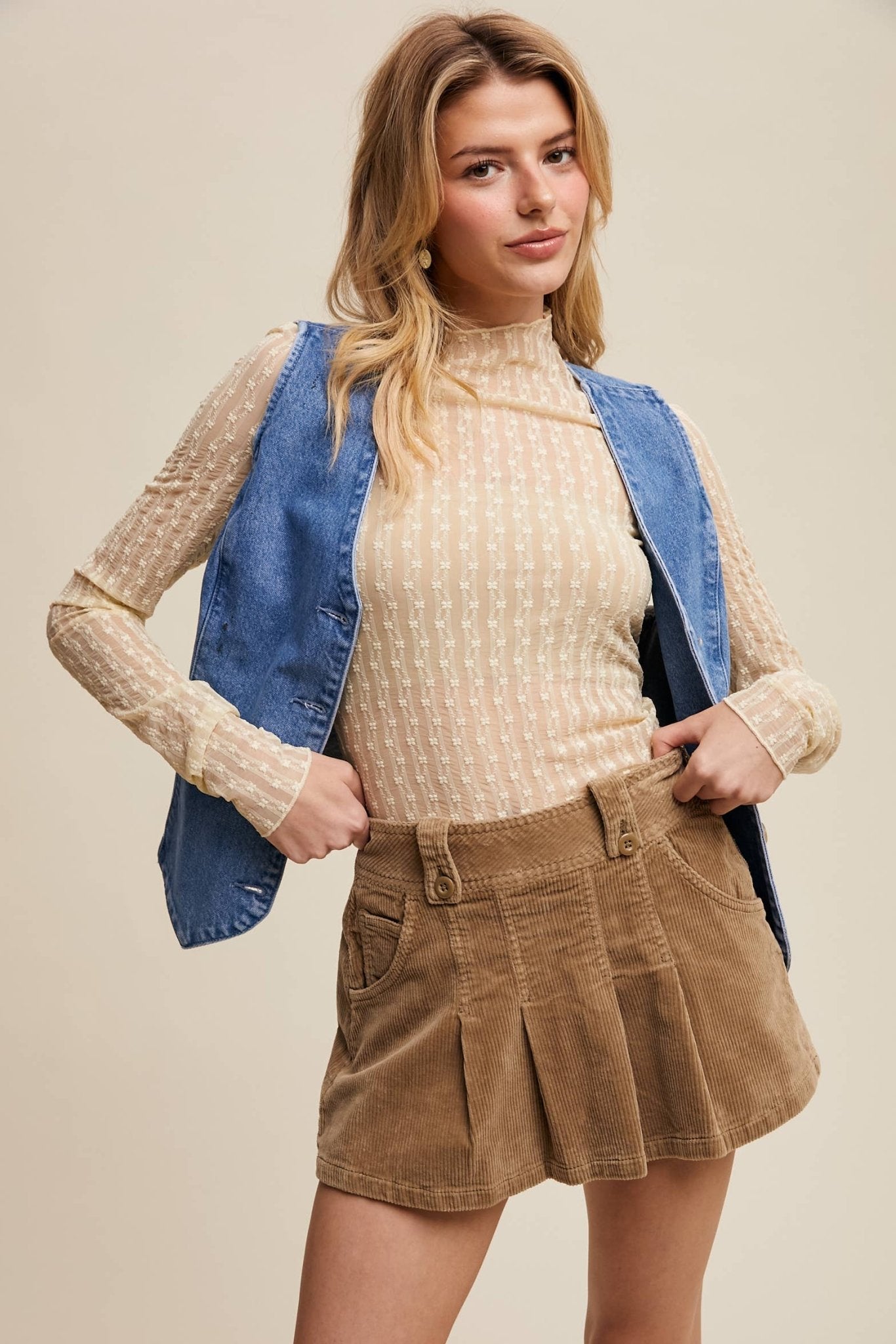 Lace Long - Sleeve Top - Cowhide and Conchos
