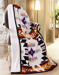 Lakota Skys Plush Throw Blanket - Cowhide and Conchos
