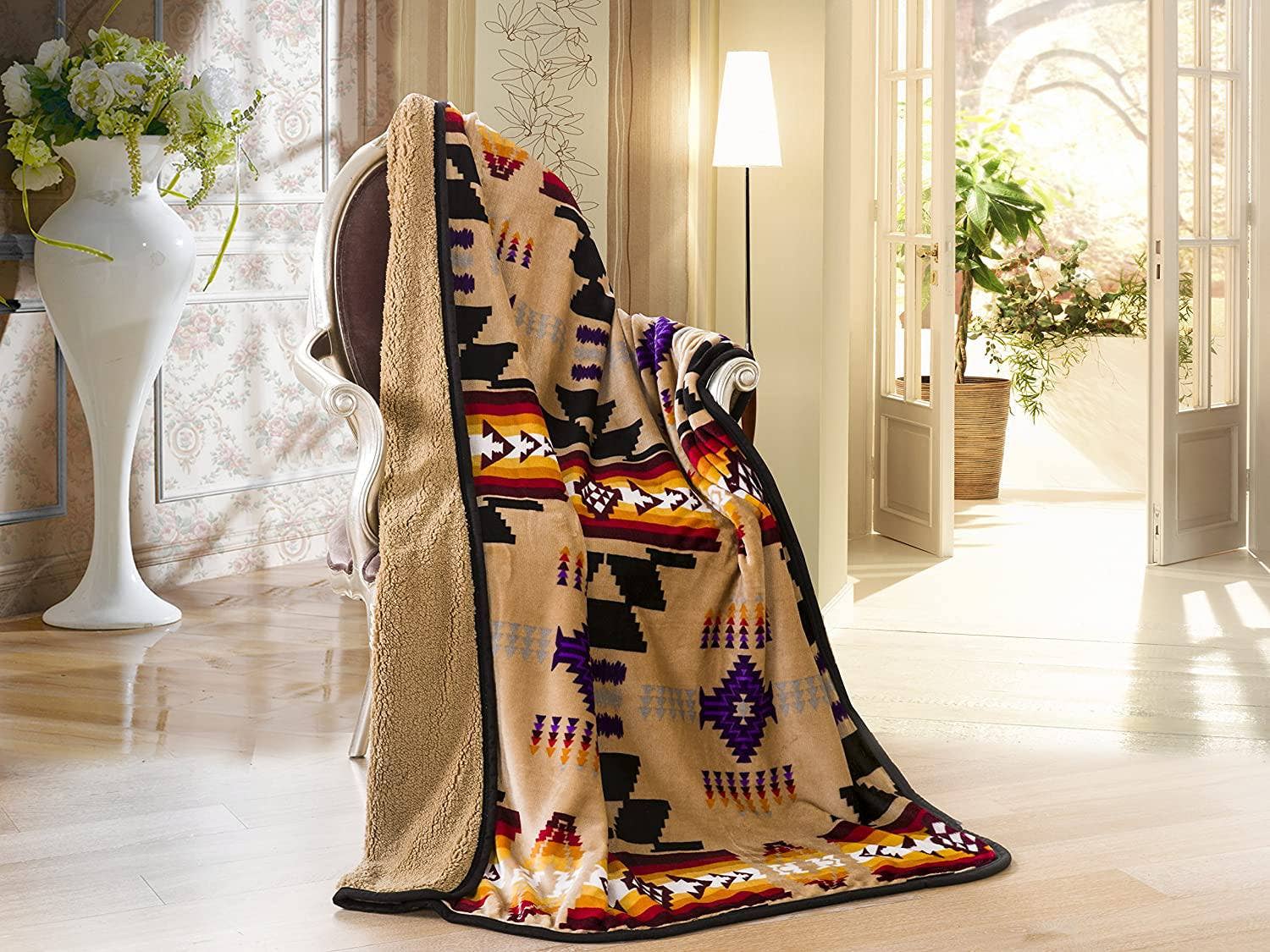 Lakota Skys Plush Throw Blanket - Cowhide and Conchos