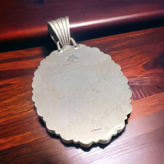 Large Australian and Kingman Turquoise Boarder Pendant - Cowhide and Conchos