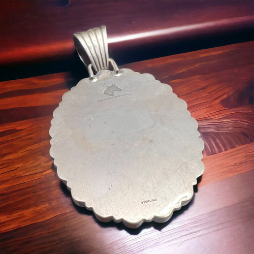 Large Australian and Kingman Turquoise Boarder Pendant - Cowhide and Conchos