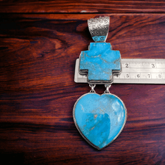 Large Bleeding Heart Turquoise Stone Pendant - Cowhide and Conchos