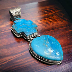Large Bleeding Heart Turquoise Stone Pendant - Cowhide and Conchos