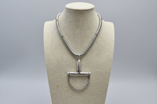 Large Horse Bit Pendant Statement Necklace - 16 Inch + 3 - Cowhide and Conchos