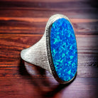 Large Opalite Ring on Sterling - Size 8 - Cowhide and Conchos