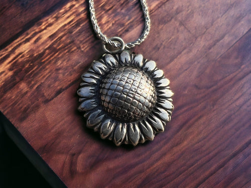 Large sterling sunflower necklace - Cowhide and Conchos