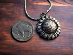 Large sterling sunflower necklace - Cowhide and Conchos