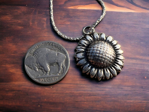 Large sterling sunflower necklace - Cowhide and Conchos