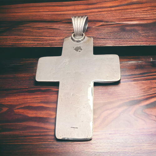 Large Turquoise Cluster Cross Pendant - Cowhide and Conchos
