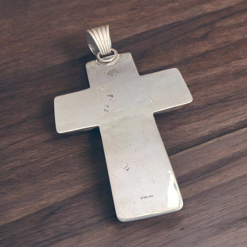 Large Turquoise Cluster Cross Pendant - Cowhide and Conchos