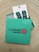 Large Western Faux Turquoise Hoop Earrings - 2 inch hoop - Cowhide and Conchos