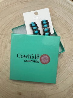 Large Western Faux Turquoise Hoop Earrings - 2 inch hoop - Cowhide and Conchos