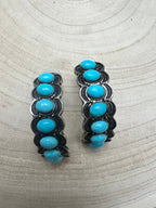 Large Western Faux Turquoise Hoop Earrings - 2 inch hoop - Cowhide and Conchos