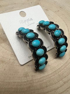Large Western Faux Turquoise Hoop Earrings - 2 inch hoop - Cowhide and Conchos