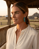 Large Western Faux Turquoise Hoop Earrings — Oxidized Stamped 2" Hoop - Cowhide and Conchos