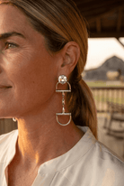 Large Western Horse Bit & Rhinestone Earrings — 3" Statement Drop - Cowhide and Conchos