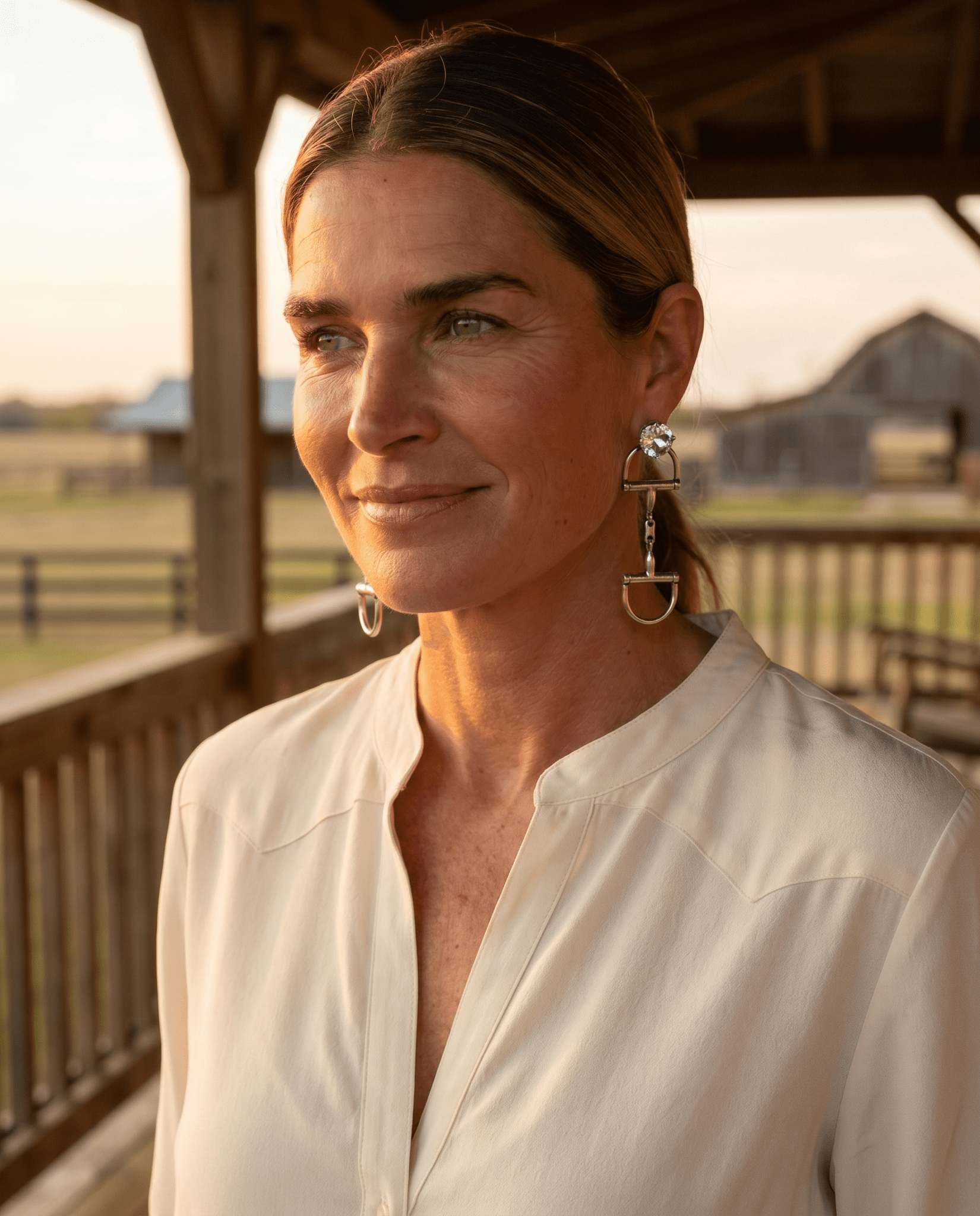 Large Western Horse Bit & Rhinestone Earrings — 3" Statement Drop - Cowhide and Conchos