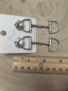 Large Western Horse Bit & Rhinestone Fashion Earrings - 3 inch drop! - Cowhide and Conchos