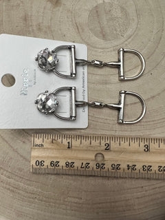 Large Western Horse Bit & Rhinestone Fashion Earrings - 3 inch drop! - Cowhide and Conchos