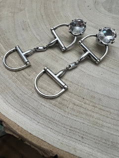 Large Western Horse Bit & Rhinestone Fashion Earrings - 3 inch drop! - Cowhide and Conchos