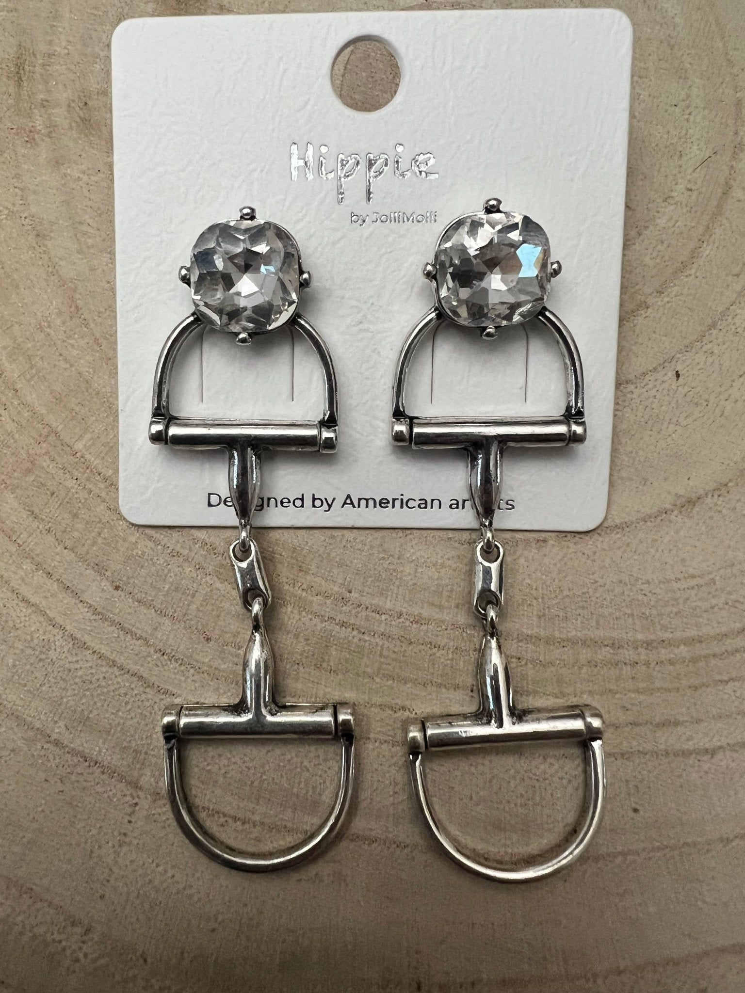 Large Western Horse Bit & Rhinestone Fashion Earrings - 3 inch drop! - Cowhide and Conchos