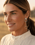 Large Western Horse Bit & Rhinestone Two Tone Earrings — 3" Statement Drop - Cowhide and Conchos