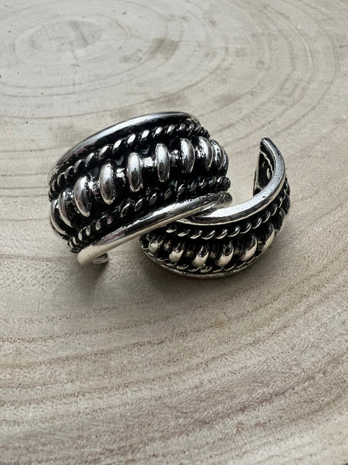 Large Western Twisted Wire Fashion Silver Hoop Earring - Cowhide and Conchos