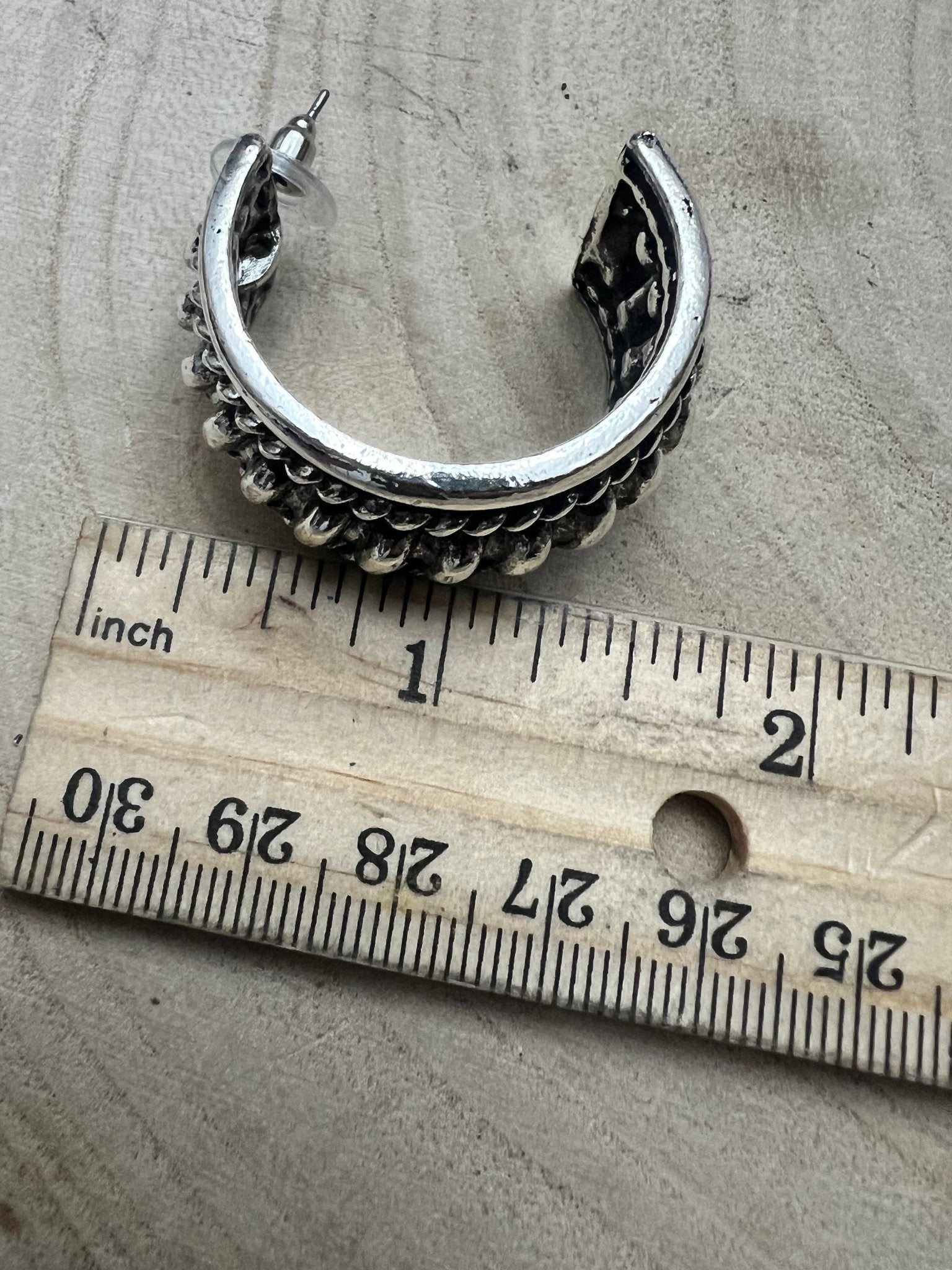 Large Western Twisted Wire Fashion Silver Hoop Earring - Cowhide and Conchos