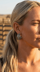 Large Western Twisted Wire Hoop Earrings — Faux Silver Western Statement - Cowhide and Conchos